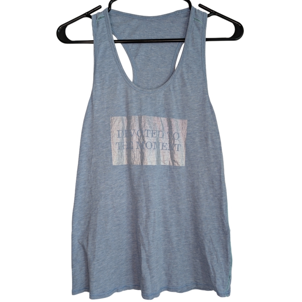 Lululemon Athletica‎ Blue Tank to Silver Graphic " Devoted to the Moment "